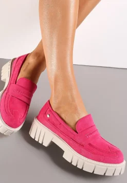 Różowe Mokasyny z Ekozamszu na Grubej Podeszwie Lilianah