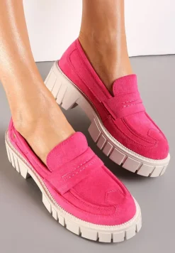 Różowe Mokasyny z Ekozamszu na Grubej Podeszwie Lilianah