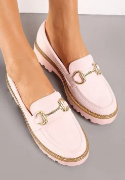 Różowe Mokasyny z Imitacji Zamszu i Ozdobną Klamerką Zanita