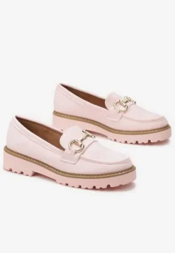 Różowe Mokasyny z Imitacji Zamszu i Ozdobną Klamerką Zanita