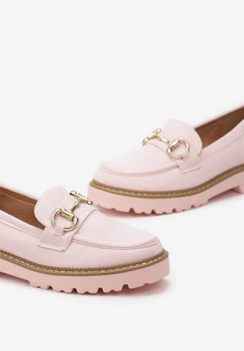 Różowe Mokasyny z Imitacji Zamszu i Ozdobną Klamerką Zanita