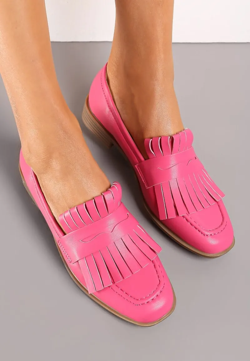 Różowe Mokasyny z Kwadratowym Noskiem i Frędzlami Tarnissa