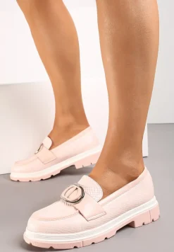 Różowe Mokasyny z Metaliczną Aplikacją i Delikatnym Printem Unica