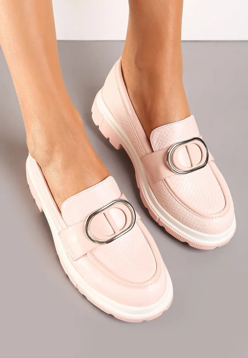 Różowe Mokasyny z Metaliczną Aplikacją i Delikatnym Printem Unica