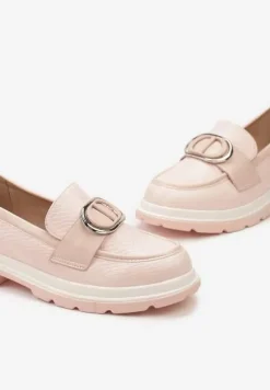 Różowe Mokasyny z Metaliczną Aplikacją i Delikatnym Printem Unica