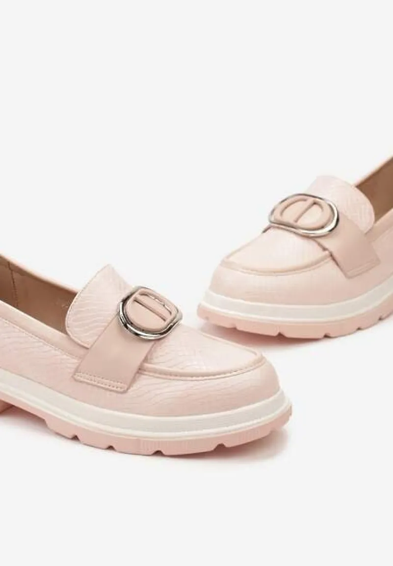 Różowe Mokasyny z Metaliczną Aplikacją i Delikatnym Printem Unica