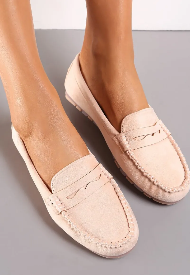 Różowe Mokasyny z Przeszyciami i Wkładką ze Skóry Naturalnej Isotta