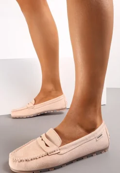 Różowe Mokasyny z Przeszyciami i Wkładką ze Skóry Naturalnej Isotta