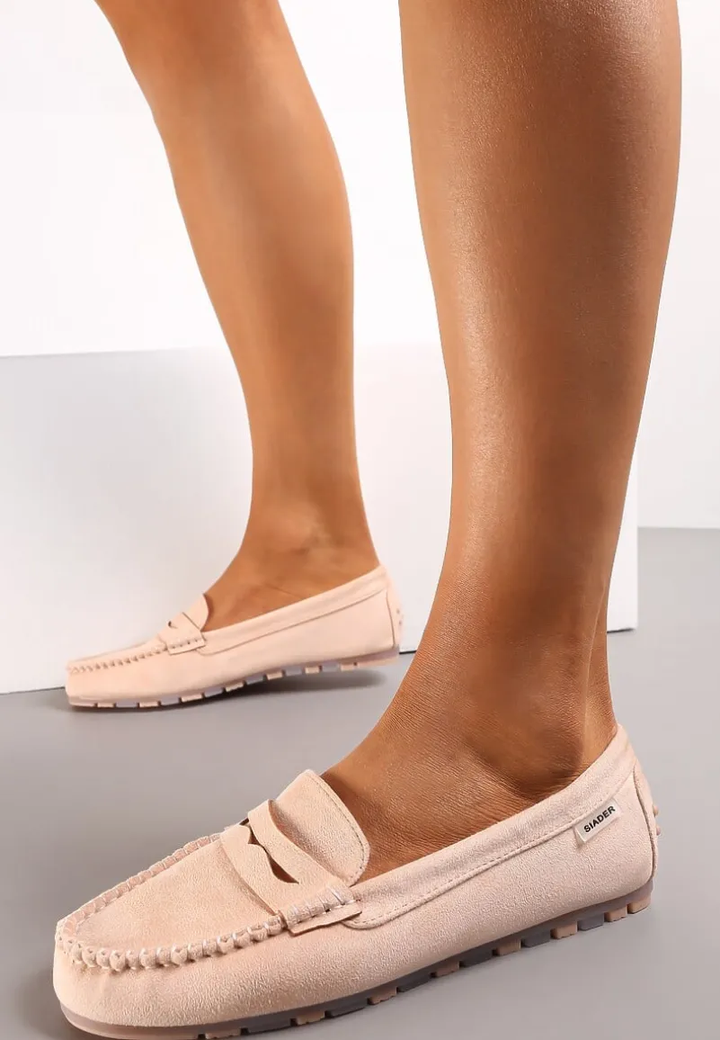 Różowe Mokasyny z Przeszyciami i Wkładką ze Skóry Naturalnej Isotta