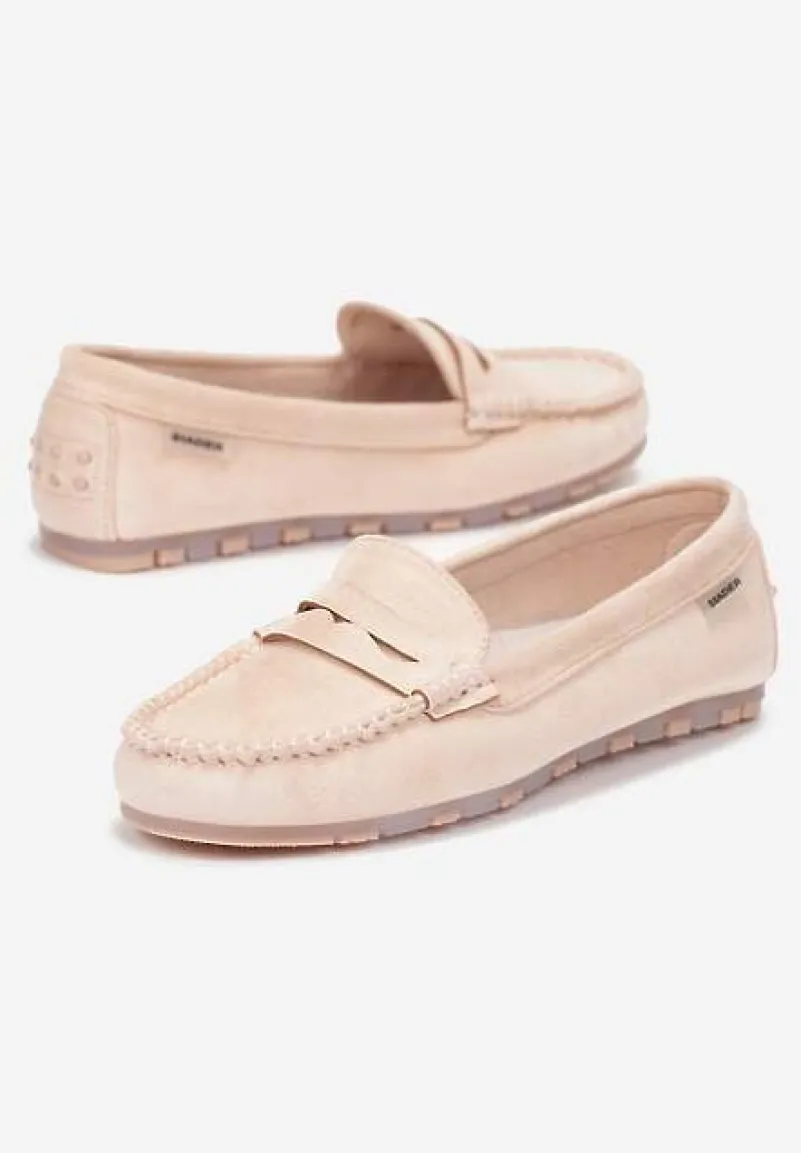 Różowe Mokasyny z Przeszyciami i Wkładką ze Skóry Naturalnej Isotta