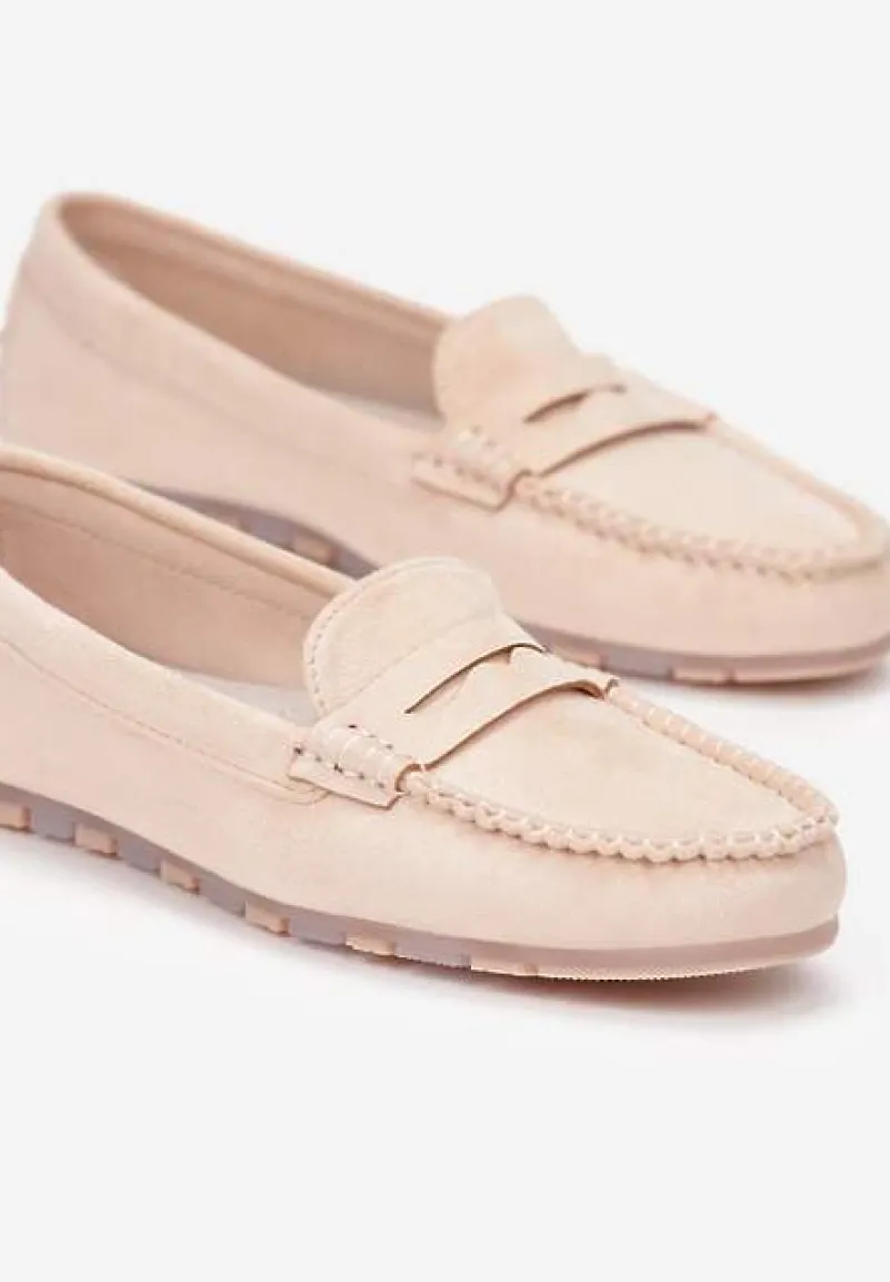 Różowe Mokasyny z Przeszyciami i Wkładką ze Skóry Naturalnej Isotta