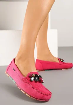 Różowe Mokasyny z Wkładką ze Skóry Naturalnej i Cyrkoniami Zimora