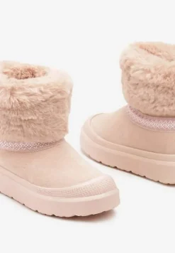 Różowe Śniegowce na Płaskiej Podeszwie Ozdobione Futerkiem i Haftem Lannetea