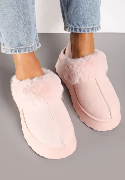 Różowe Śniegowce na Platformie Ozdobione Futerkiem i Paskiem na Pięcie Inarine