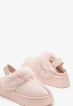 Różowe Śniegowce na Platformie Ozdobione Futerkiem i Paskiem na Pięcie Inarine