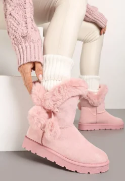 Różowe Śniegowce z Futerkiem i Pomponami Teido