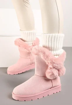 Różowe Śniegowce z Futerkiem i Pomponami Teido