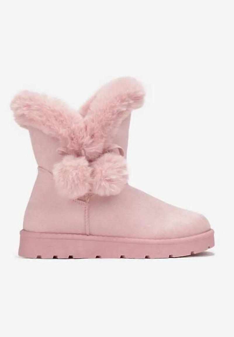 Różowe Śniegowce z Futerkiem i Pomponami Teido