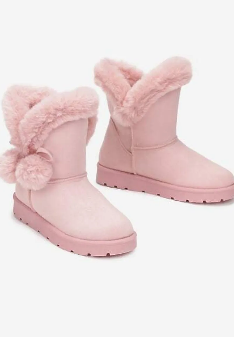 Różowe Śniegowce z Futerkiem i Pomponami Teido