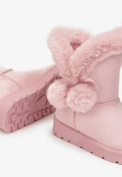 Różowe Śniegowce z Futerkiem i Pomponami Teido