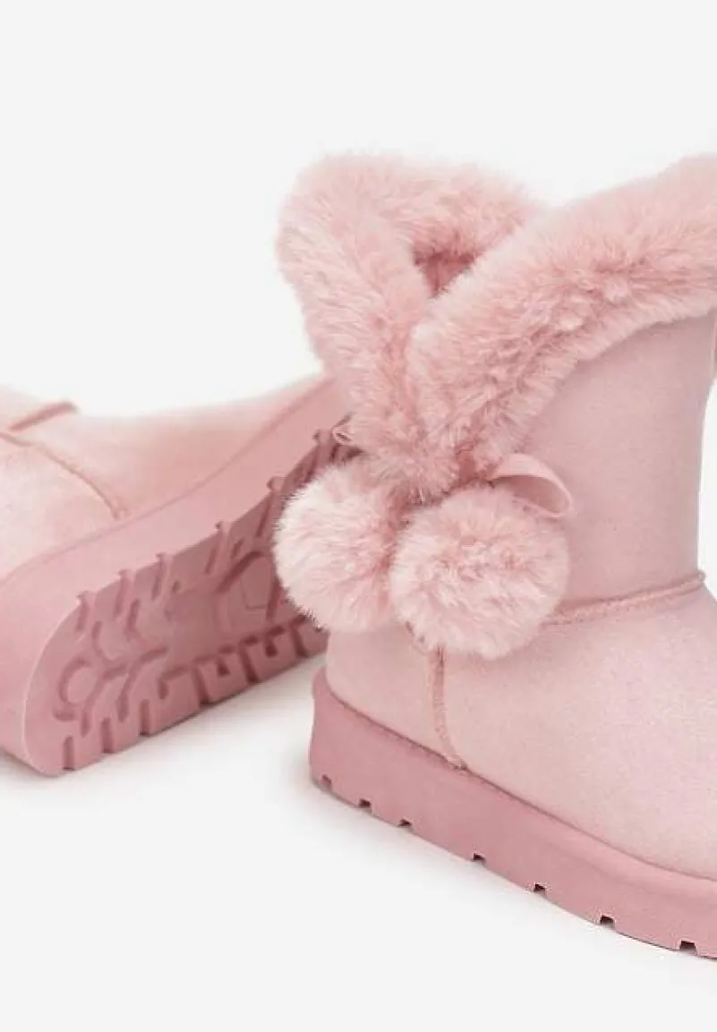 Różowe Śniegowce z Futerkiem i Pomponami Teido