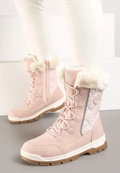 Różowe Śniegowce z Pikowanym Przeszyciem i Futerkiem na Grubej Podeszwie Amartina