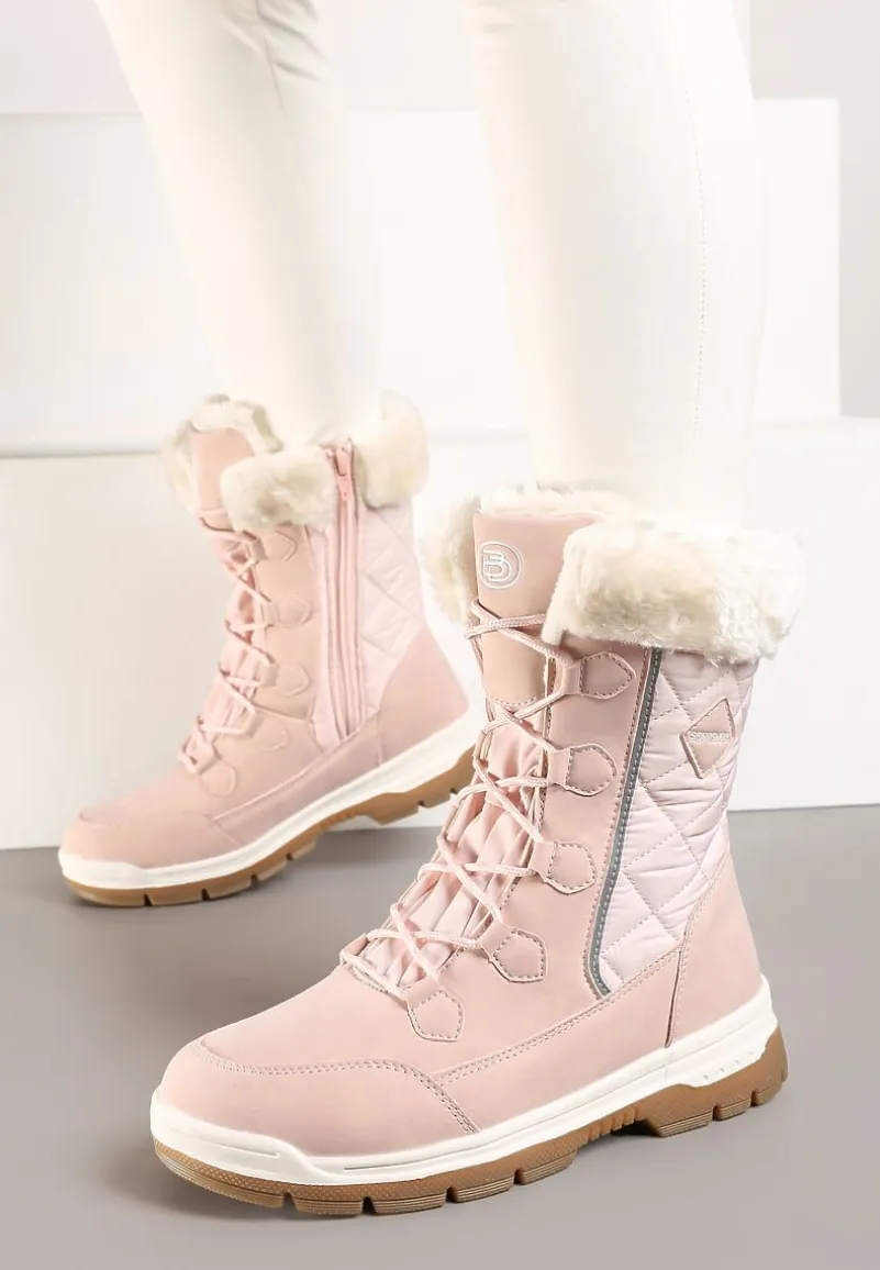 Różowe Śniegowce z Pikowanym Przeszyciem i Futerkiem na Grubej Podeszwie Amartina