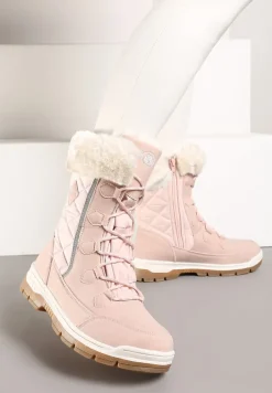 Różowe Śniegowce z Pikowanym Przeszyciem i Futerkiem na Grubej Podeszwie Amartina