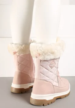 Różowe Śniegowce z Pikowanym Przeszyciem i Futerkiem na Grubej Podeszwie Amartina
