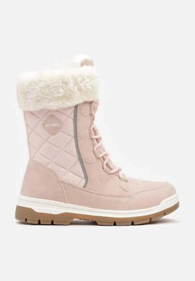 Różowe Śniegowce z Pikowanym Przeszyciem i Futerkiem na Grubej Podeszwie Amartina