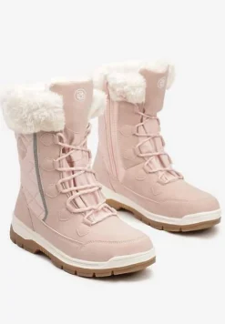 Różowe Śniegowce z Pikowanym Przeszyciem i Futerkiem na Grubej Podeszwie Amartina