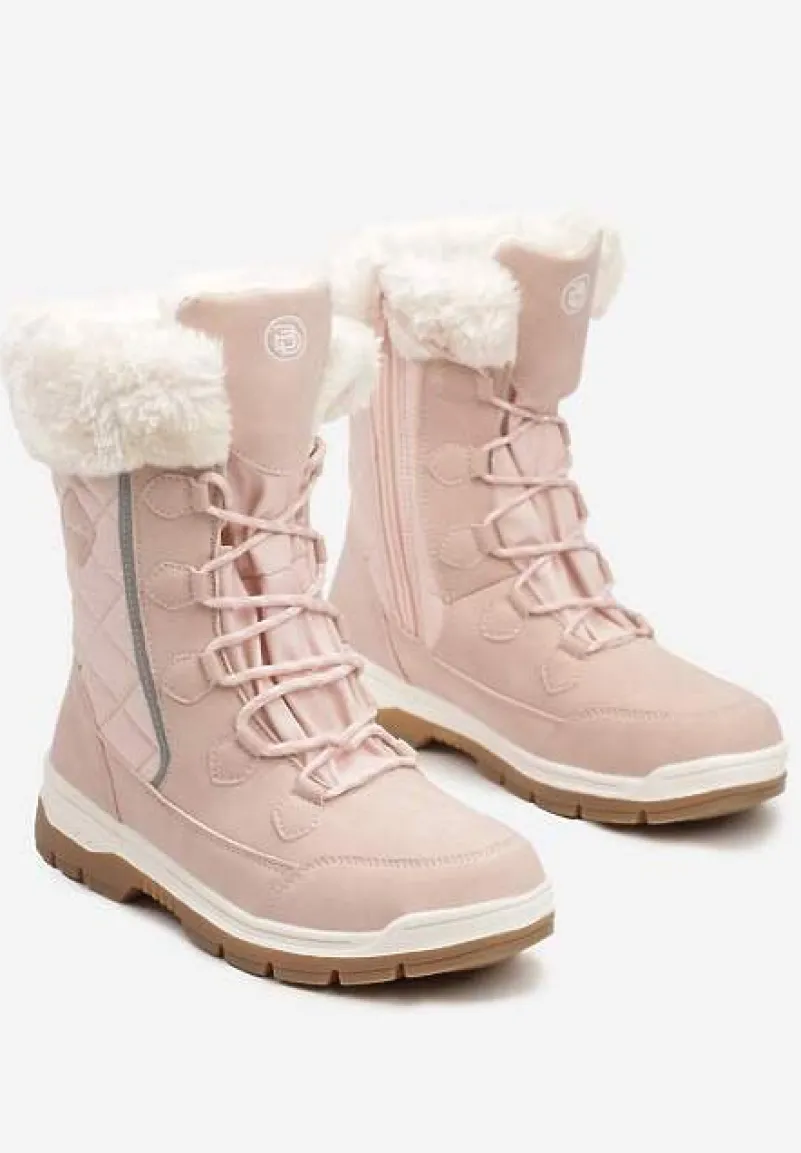 Różowe Śniegowce z Pikowanym Przeszyciem i Futerkiem na Grubej Podeszwie Amartina