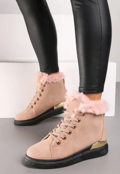 Różowe Ocieplane Traperki z Futrzanymi Wstawkami Erisarah