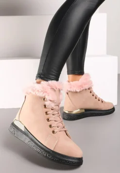 Różowe Ocieplane Traperki z Futrzanymi Wstawkami Erisarah