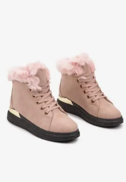 Różowe Ocieplane Traperki z Futrzanymi Wstawkami Erisarah