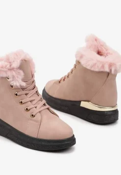 Różowe Ocieplane Traperki z Futrzanymi Wstawkami Erisarah