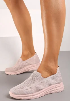 Różowe Płaskie Casualowe Buty Sportowe na Tłoczonej Podeszwie Carlemia