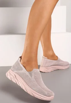 Różowe Płaskie Casualowe Buty Sportowe na Tłoczonej Podeszwie Carlemia