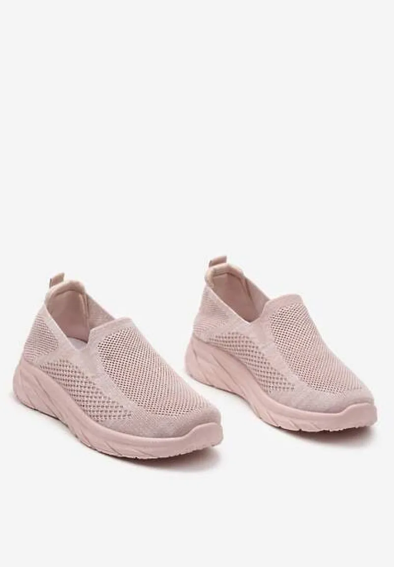 Różowe Płaskie Casualowe Buty Sportowe na Tłoczonej Podeszwie Carlemia