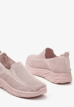 Różowe Płaskie Casualowe Buty Sportowe na Tłoczonej Podeszwie Carlemia