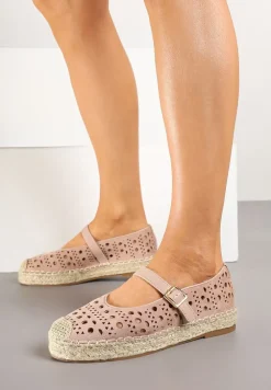 Różowe Płaskie Espadryle z Plecionką i Ażurową Cholewką Aralithra