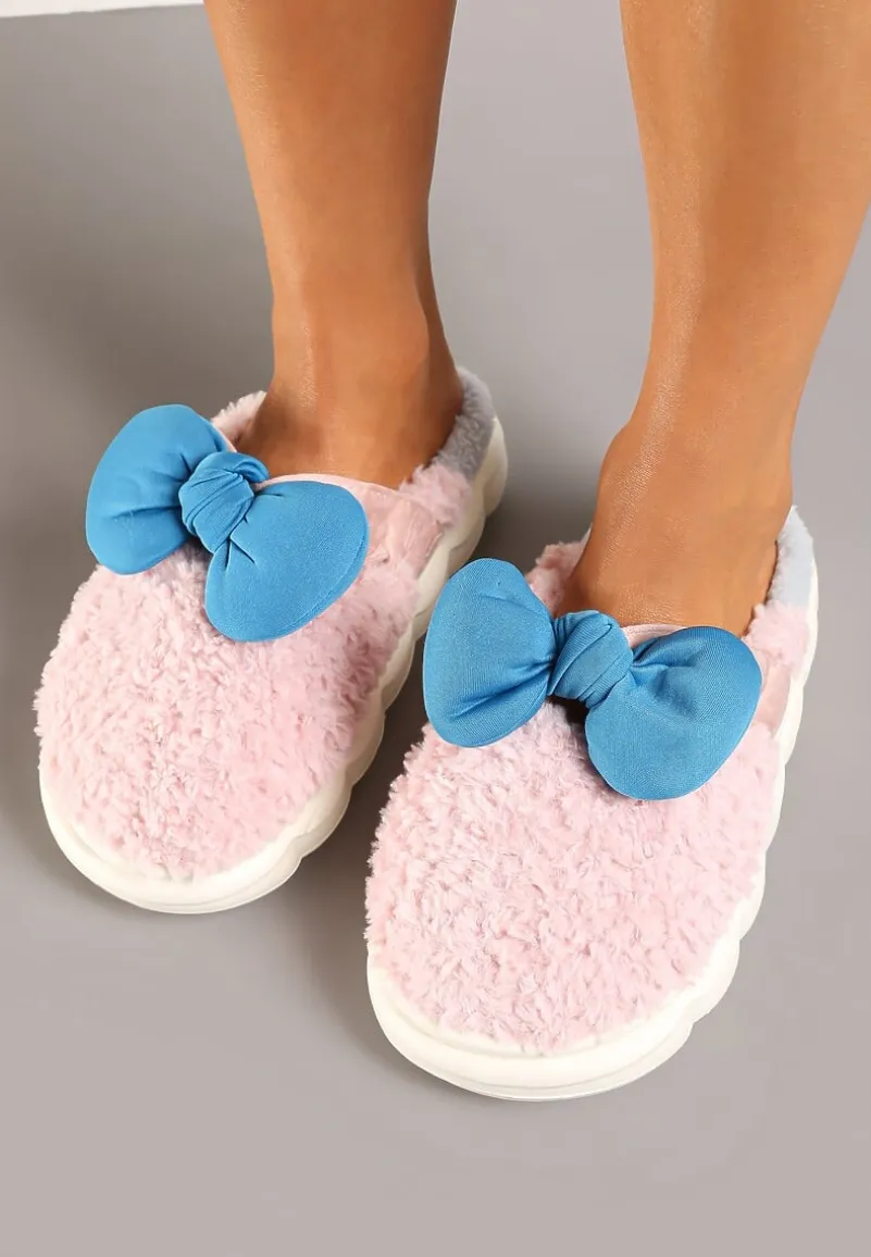 Różowe Płaskie Kapcie Ozdobione Kokardką Linnacira