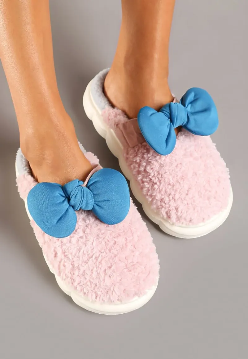 Różowe Płaskie Kapcie Ozdobione Kokardką Linnacira