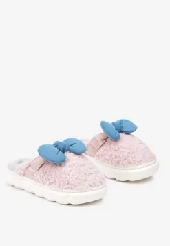 Różowe Płaskie Kapcie Ozdobione Kokardką Linnacira