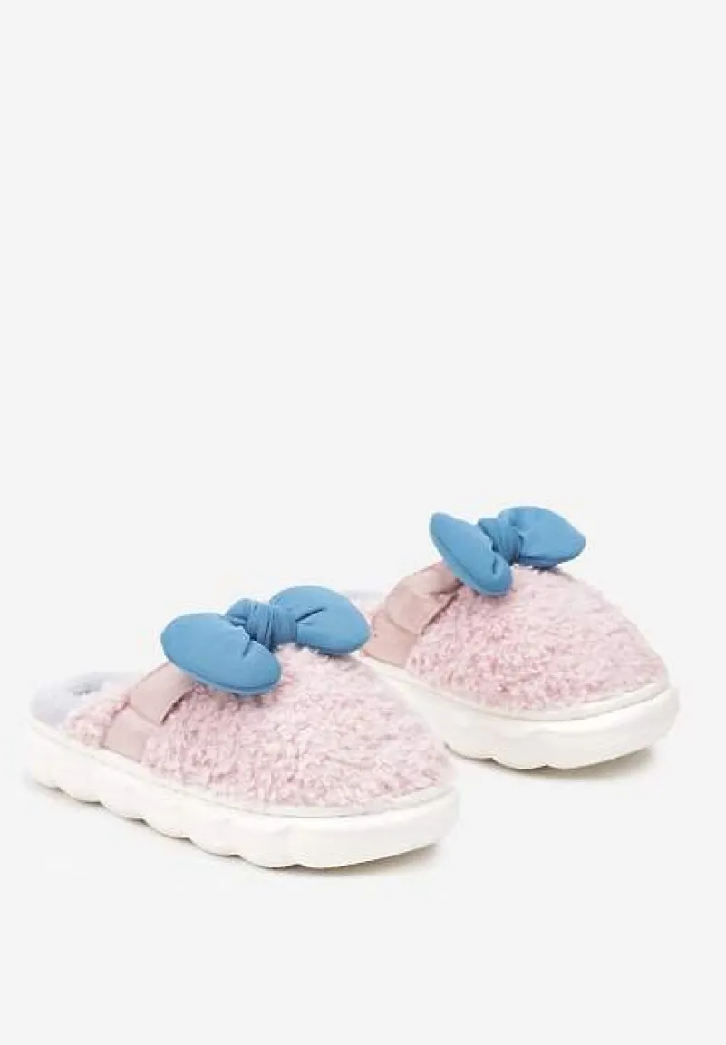 Różowe Płaskie Kapcie Ozdobione Kokardką Linnacira