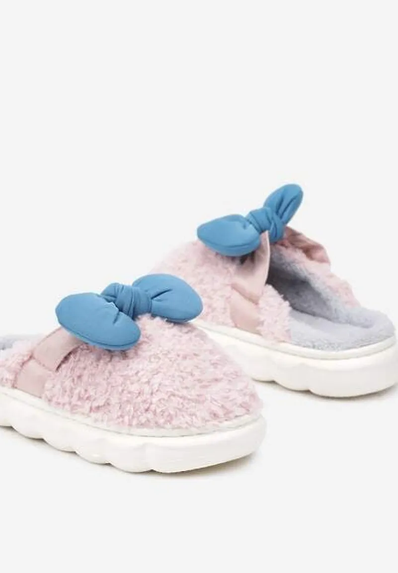 Różowe Płaskie Kapcie Ozdobione Kokardką Linnacira