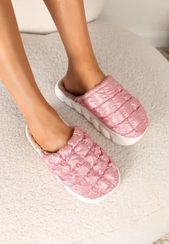 Różowe Płaskie Kapcie Vices Ozdobione Pikowaną Cholewką Aquintina
