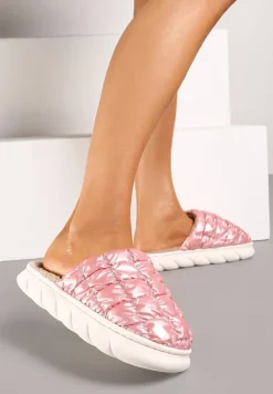 Różowe Płaskie Kapcie Vices Ozdobione Pikowaną Cholewką Aquintina