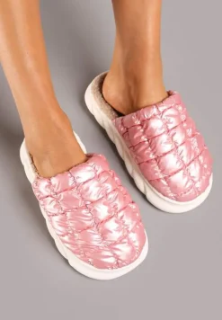 Różowe Płaskie Kapcie Vices Ozdobione Pikowaną Cholewką Aquintina
