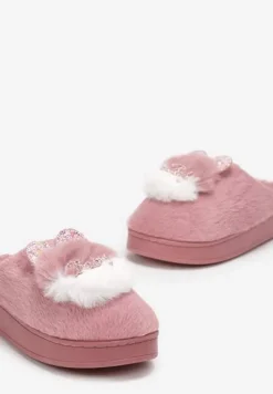 Różowe Płaskie Kapcie z Aplikacją 3D w Kształcie Króliczka Munere